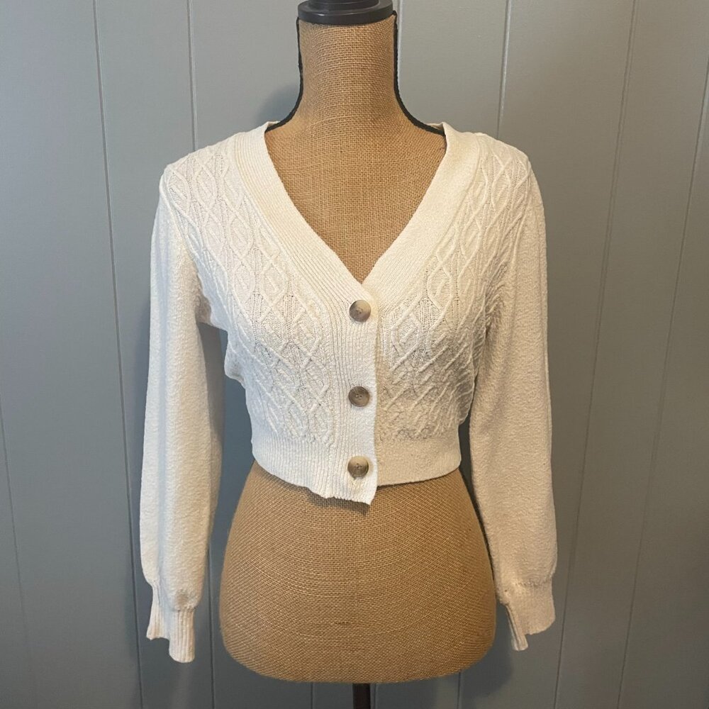 Abound Cream Cropped Cardigan with Big Buttons Size Extra Small